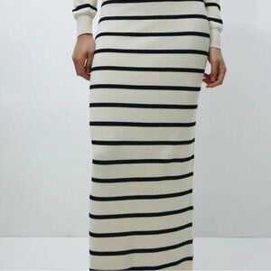 H&M Cream & Black Striped Rib Knit Skirt